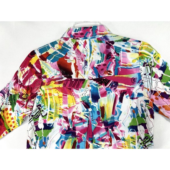 Parsley & Sage Artsy Abstract Watercolor Sz S Button Up 3/4 Sleeve Blouse Top - Picture 4 of 9